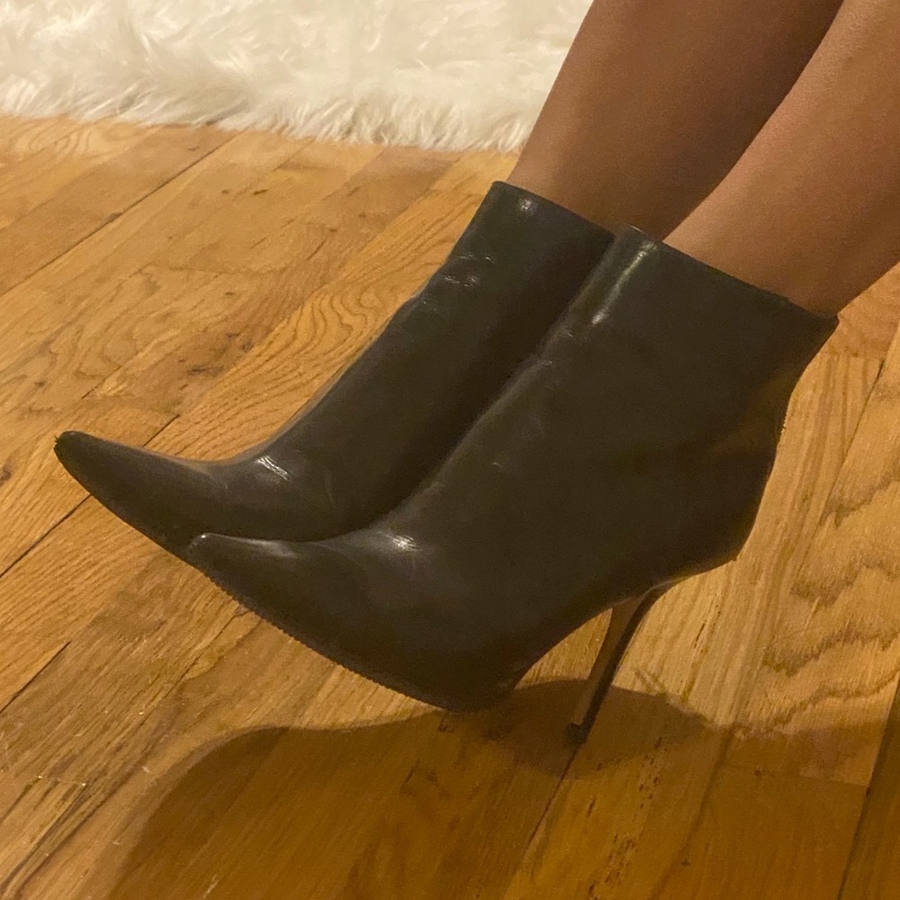 Jimmy Choo Black Leather Pointed-Toe Stiletto Ankle Boots